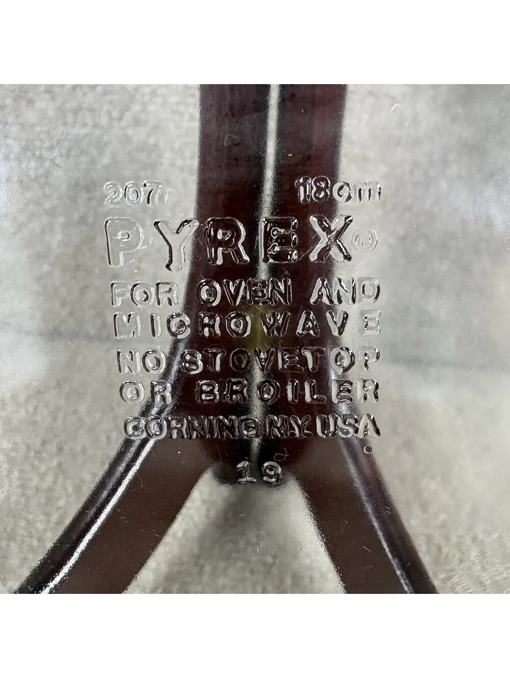 PYREX Pie Plate #207 Clear Glass 18cm w/Scalloped Handles Corning NY USA 7” VTG
